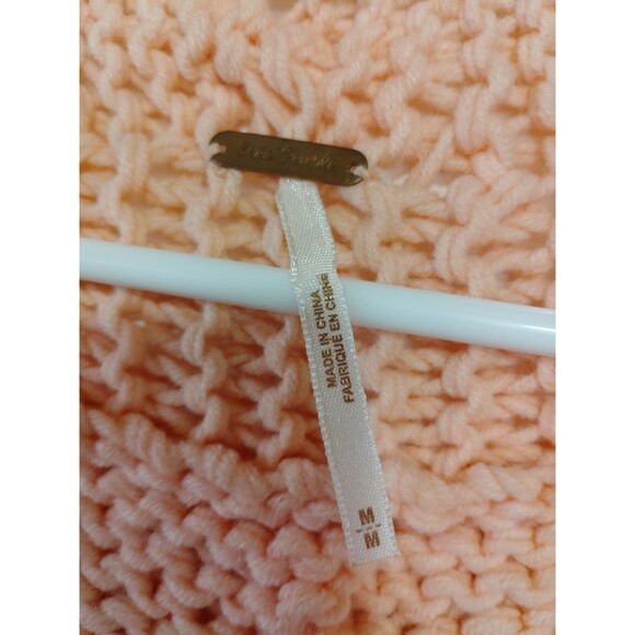 Free People Peach Soft Chunky Knit crop Cardigan Sweater 3/4 Sleeve Sz M - Picture 2 of 9